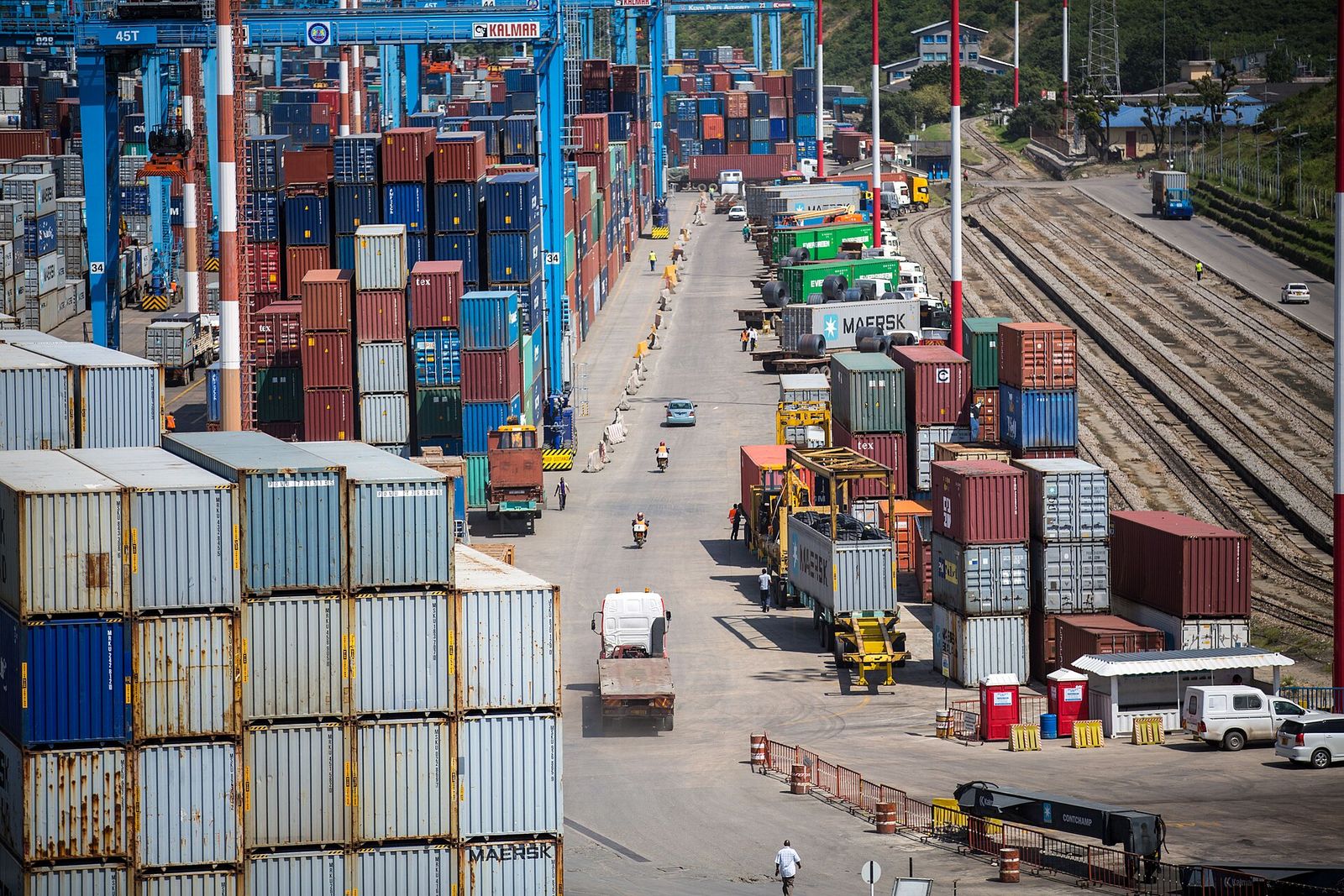 Gantry cranes and container stacks at the Port of Mombasa