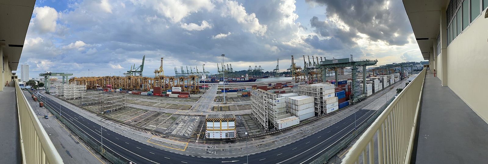 Containers at a rail-served freight terminal